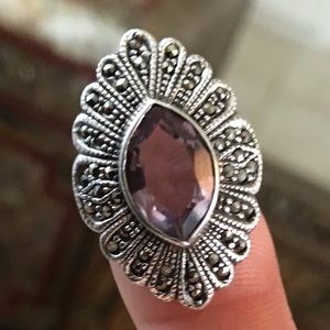Art Deco Sterling Silver Amethyst & Marcasite Ring